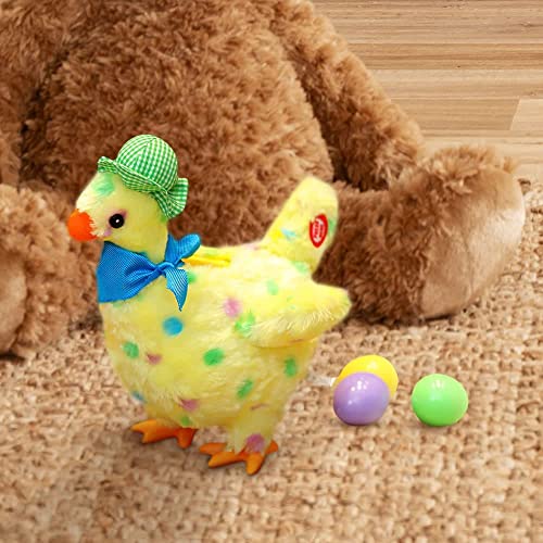 2023 Easter Plush Toys Lay Eggs Musical Chicken,Funny Chicken Animal Toy Doll Electric Crazy Plush Chicken, Plush Chicken Laying Eggs Toy Electric Stuffed Animal,Easter Gifts for Kids Boys Girls (B)