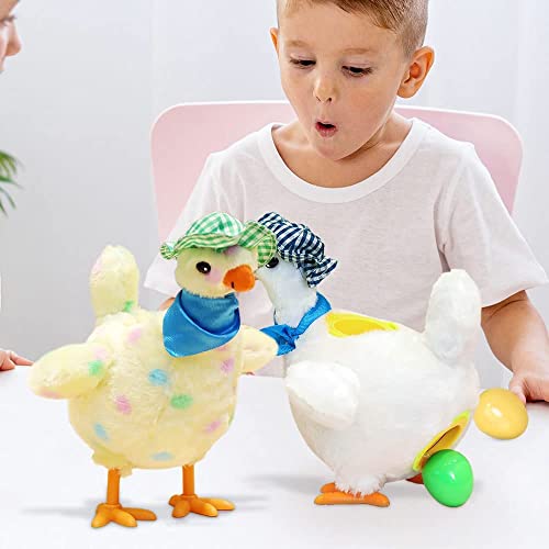 2023 Easter Plush Toys Lay Eggs Musical Chicken,Funny Chicken Animal Toy Doll Electric Crazy Plush Chicken, Plush Chicken Laying Eggs Toy Electric Stuffed Animal,Easter Gifts for Kids Boys Girls (B)