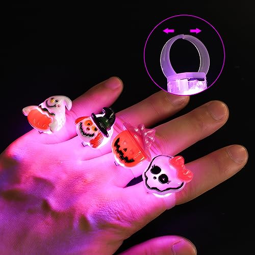 24 Piezas de Anillos de luz LED de Halloween en 3D, Anillos de Halloween Anillos Brillantes de Juguete para Niños y Adultos Anillos de Halloween para Fiestas Anillos de Halloween Regalos de Fies