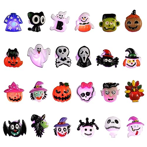 24 Piezas de Anillos de luz LED de Halloween en 3D, Anillos de Halloween Anillos Brillantes de Juguete para Niños y Adultos Anillos de Halloween para Fiestas Anillos de Halloween Regalos de Fies