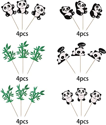 24 piezas Panda decoración para tartas con purpurina verde bambú cupcakes Toppers lindo animal oso tartas decoraciones Cake Toppers para bebé ducha niños cumpleaños panda tema fiesta suministros