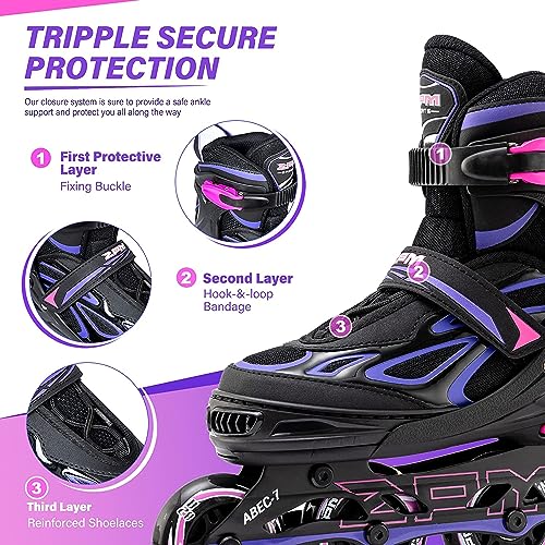 2PM SPORTS Vinal Ajustable Iluminación Patines en línea para Hijo y Adolescentes con luz Completa hasta LED Ruedas, Diversión Flashing Roller Blades para niños y niñas (XL 42-44.5)