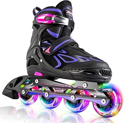 2PM SPORTS Vinal Ajustable Iluminación Patines en línea para Hijo y Adolescentes con luz Completa hasta LED Ruedas, Diversión Flashing Roller Blades para niños y niñas (XL 42-44.5)