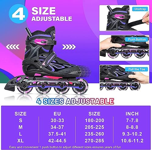 2PM SPORTS Vinal Ajustable Iluminación Patines en línea para Hijo y Adolescentes con luz Completa hasta LED Ruedas, Diversión Flashing Roller Blades para niños y niñas (XL 42-44.5)