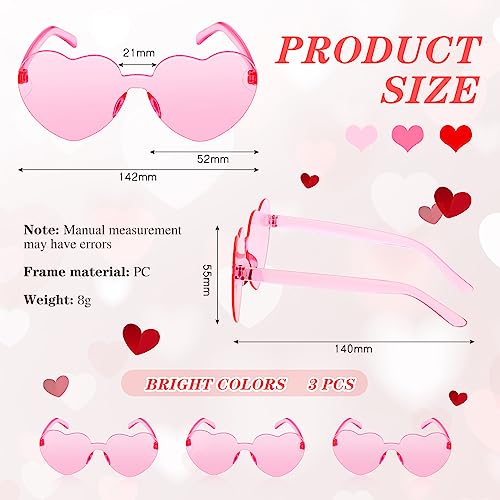 3 Gafas de Sol de Corazón sin Montura Gafas de Fiesta de Carnaval de Color Caramelo Lentes Transparentes de Corazón Gafas de Disfraz Divertidas para Mujer Fiesta Años 90 (Rosa)