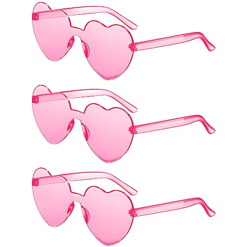 3 Gafas de Sol de Corazón sin Montura Gafas de Fiesta de Carnaval de Color Caramelo Lentes Transparentes de Corazón Gafas de Disfraz Divertidas para Mujer Fiesta Años 90 (Rosa)