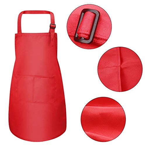 3 Pcs Delantales para Niños, Ajustable Delantal de Cocina Niño Niña 3-12 Años, Convenientes Delantal para Pintar Infantil con 2 Bolsillo, Niñito Delantal de Cocinero para Hornear Escuela(Azul)