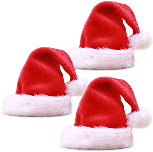 3 Pcs Red Santa Hats for Child Unisex Christmas Santa Clause Hats