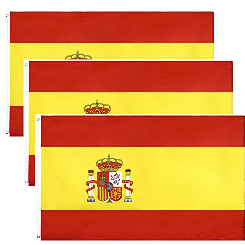 3 Pieza Banderas de España de 150 x 90 cm, banderines para el Día Nacional, Vacaciones, Fiestas, desfiles, Juegos de fútbol, Eventos Deportivos, Decoraciones de Bares