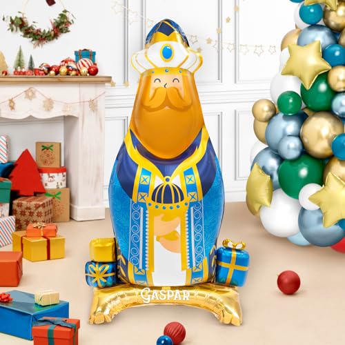 3 Unidad - Globos Navideños de Foil de Pie Reyes Magos Metalizados de 110 cm - Globos Fiesta, decoración Navidad, para celebraciones y fiestas de reyes magos. Globo Foil Reyes Magos