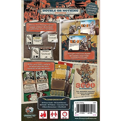 3000 Scoundrels: Double or Nothing Board Game Expansion - Mejora tus juegos con nuevas mecánicas y estrategias! Juego familiar, a partir de 12 años, 2-4 jugadores, tiempo de juego de 60 a 90 minutos,