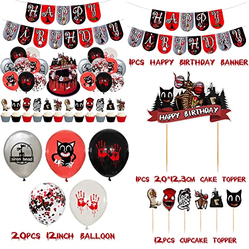 34 Pieza Juego de Terror Decoraciones de Fiesta Pancarta de Feliz Cumpleaños Cake Topper Juego de Globos para Niños Adolescentes Suministros de Fiesta