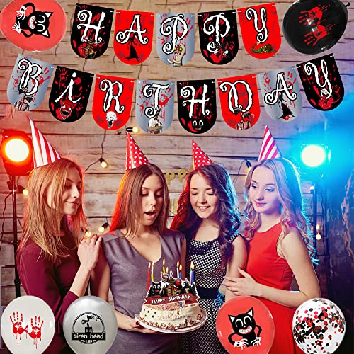 34 Pieza Juego de Terror Decoraciones de Fiesta Pancarta de Feliz Cumpleaños Cake Topper Juego de Globos para Niños Adolescentes Suministros de Fiesta