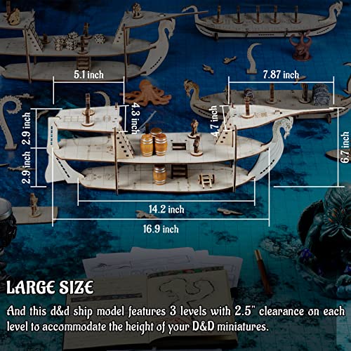 3D RPG Miniatures Ship madera cortada con láser, 3 niveles con 1 pulgada de cuadrícula Battle Terrain Map perfecto para D&D, Pathfinderor otros juegos de mesa