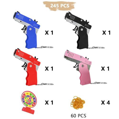 4 Pieza Juguetes de Pistola de Plástico, Pistola de Goma, Pistola de Goma Plegable, Juguetes de Tiro, Goma de Metal Lanzador, Mini Metal Plegable Banda, para Adolescentes Adultos Juego de Disparos