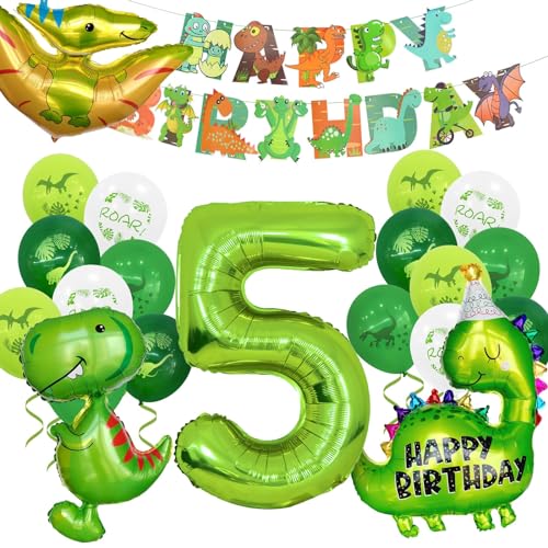 5 Años Decoracion Cumpleaños Dinosaurios, Deco Cumpleaños Fiesta Dino con Globos Dino, Happy Birthday Guirnalda Números Globo 1 para Niños Fiesta Cumpleaños Decoraciones