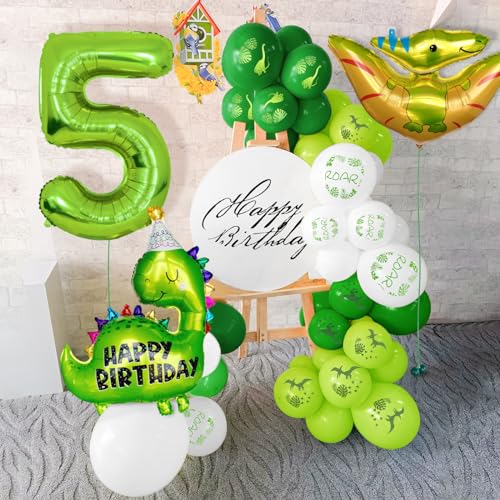 5 Años Decoracion Cumpleaños Dinosaurios, Deco Cumpleaños Fiesta Dino con Globos Dino, Happy Birthday Guirnalda Números Globo 1 para Niños Fiesta Cumpleaños Decoraciones