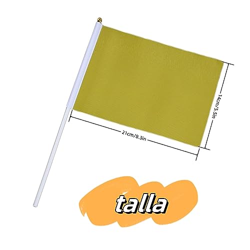 50 Piezas Mini Banderas Amarillo en Palo Banderas Pequeñas de Manivela Amarillo para el día Nacional Festivo, Fiestas, Desfiles, Juegos de fútbol, Eventos Deportivos, Decoración de Bares