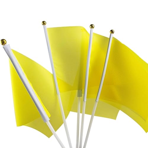 50 Piezas Mini Banderas Amarillo en Palo Banderas Pequeñas de Manivela Amarillo para el día Nacional Festivo, Fiestas, Desfiles, Juegos de fútbol, Eventos Deportivos, Decoración de Bares