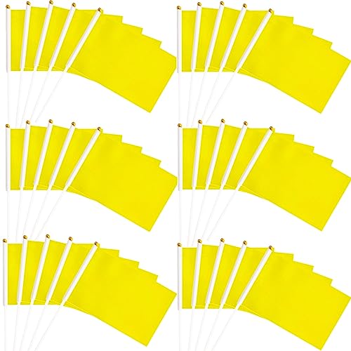 50 Piezas Mini Banderas Amarillo en Palo Banderas Pequeñas de Manivela Amarillo para el día Nacional Festivo, Fiestas, Desfiles, Juegos de fútbol, Eventos Deportivos, Decoración de Bares