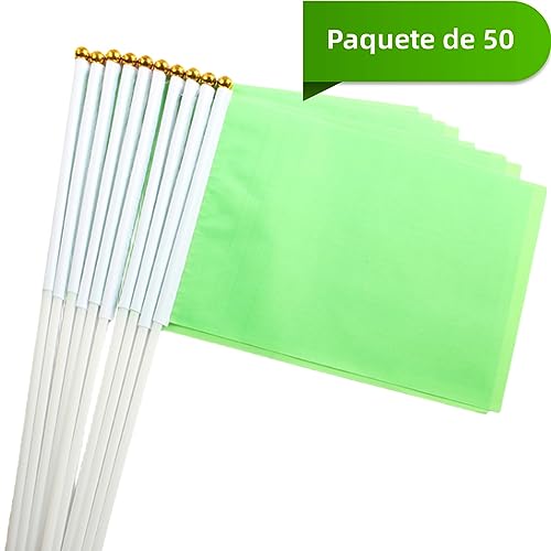 50 Piezas Mini Banderas Verde en Palo Banderas Pequeñas de Manivela Verde para el día Nacional Festivo, Fiestas, Desfiles, Juegos de fútbol, Eventos Deportivos, Decoración de Bares