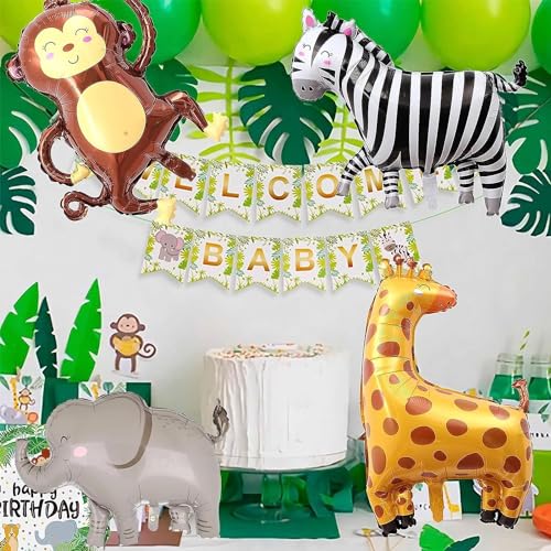 6 globos de animales, globos de papel de aluminio para decoración de cumpleaños salvaje, decoración de cumpleaños de safari