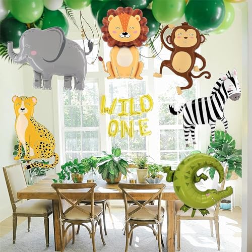 6 globos de animales, globos de papel de aluminio para decoración de cumpleaños salvaje, decoración de cumpleaños de safari