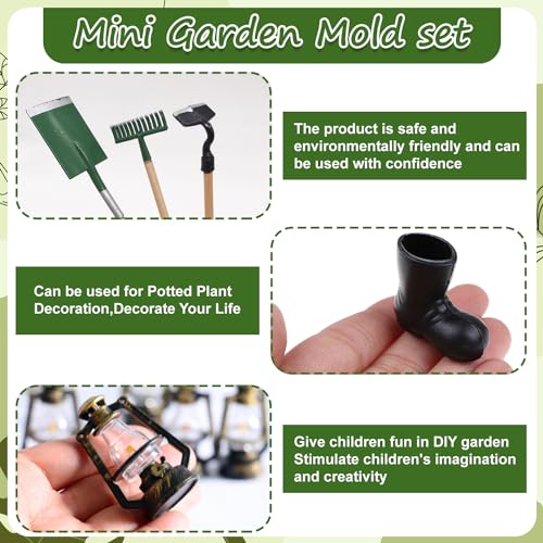 8 Piezas Juego de Accesorios Jardin en Miniatura, FUKPO Miniaturas para Casa de Muñecas Miniatura Jardin, Miniaturas para Mini Jardin Zapatos Lámpara de Aceite Regadera Farol Escoba Rastrillo Azada