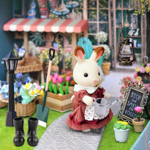 8 Piezas Juego de Accesorios Jardin en Miniatura, FUKPO Miniaturas para Casa de Muñecas Miniatura Jardin, Miniaturas para Mini Jardin Zapatos Lámpara de Aceite Regadera Farol Escoba Rastrillo Azada