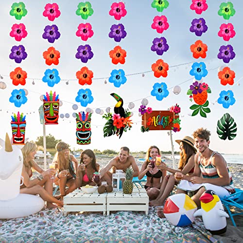 8Pcs Hawaii Aloha Party Decorations Luau Fiesta de Cumpleaños Decoraciones Colgantes de Pared Flor de Aloha Decoración de Techo para Hawaiian Tropical Pool Summer Party