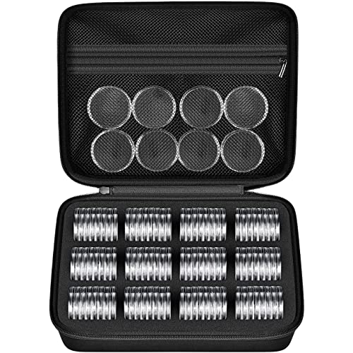 96 cápsulas de monedas de 46 mm, con junta de espuma y caja de almacenamiento de plástico, 6 tamaños (20/25/27/30/38/46 mm) para recoger monedas (cápsula negra)