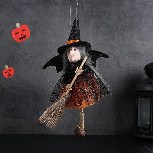 Aartian Muñecas de Brujas para Halloween - Bruja Animada Colgante en Palo de Escoba | Figura de Mago colgado, Colgante de muñecas de decoración de Halloween, Decoraciones caseras de Vacaciones