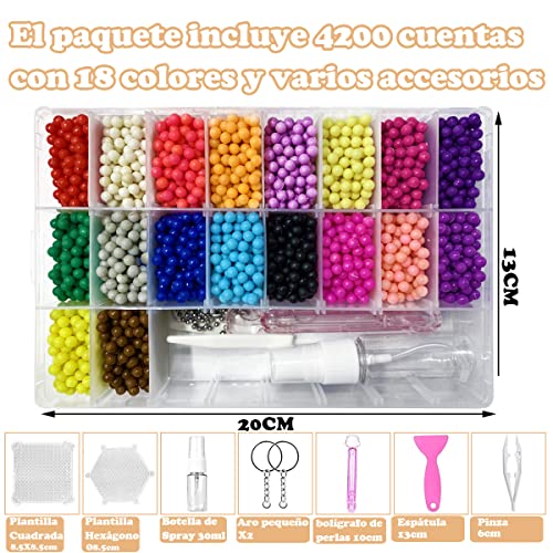 Abalorios Cuentas de Agua 4200pcs, Kit Perlas de Agua 18 Colores, Bolitas de Agua Para Recambios, Cuentas con Accesorios para DIY, Ideal para Manualidades Infantiles y Artesanía Educativa para Niños