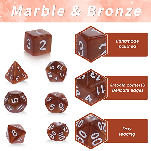 Abeillo Juego de 7 dados DND para Dungeon y Dragons, dados poliédricos, RPG, juegos de mesa D&D D20 D12 D10 D8 D6 D4 (bronce dorado)