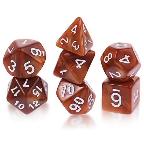 Abeillo Juego de 7 dados DND para Dungeon y Dragons, dados poliédricos, RPG, juegos de mesa D&D D20 D12 D10 D8 D6 D4 (bronce dorado)