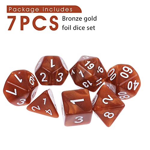 Abeillo Juego de 7 dados DND para Dungeon y Dragons, dados poliédricos, RPG, juegos de mesa D&D D20 D12 D10 D8 D6 D4 (bronce dorado)