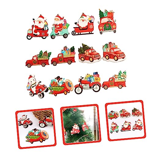 ABOOFAN 48 Piezas De Dibujos Animados De Papá Noel Decoraciones De Madera Trineo De Navidad Para Coche Decoración De Fiesta Casa De Campo Vacaciones Chip De Recogida Suministros De