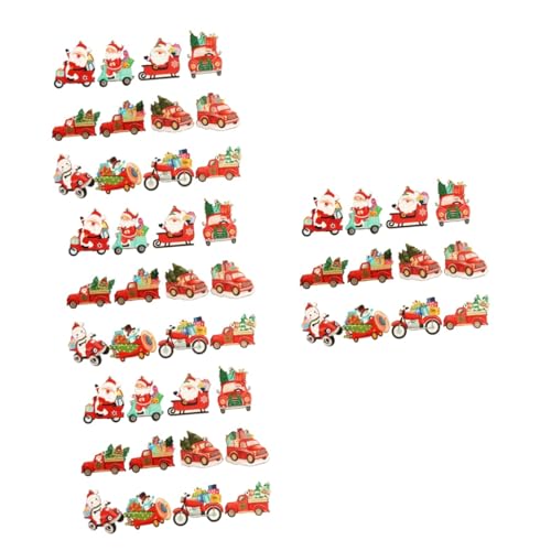 ABOOFAN 48 Piezas De Dibujos Animados De Papá Noel Decoraciones De Madera Trineo De Navidad Para Coche Decoración De Fiesta Casa De Campo Vacaciones Chip De Recogida Suministros De