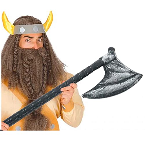 AC – Pack de 2 hachas Vikingas - Fabricado en plástico - Apto para jóvenes y Adultos - Complemento para Carnaval, Halloween y Celebraciones - 77 cm de Altura