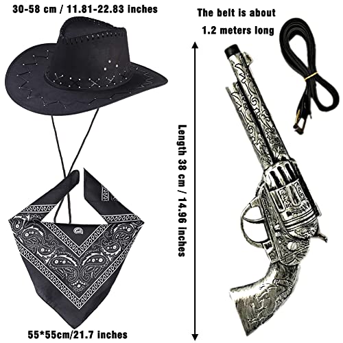 Accesorios de Disfraces de Vaquero Sombrero de Vaquero Bandana Juego de Vaquero para la Fiesta de Carnaval Cosplay Halloween Navidad (Negro)