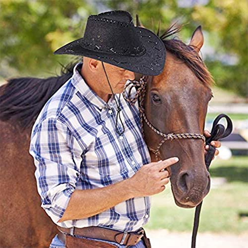 Accesorios de Disfraces de Vaquero Sombrero de Vaquero Bandana Juego de Vaquero para la Fiesta de Carnaval Cosplay Halloween Navidad (Negro)