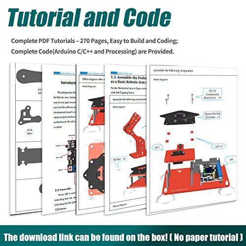 Adeept 5-DOF Robot Arm Kit 5Axis Robótico Compatible con Arduino IDE Programable DIY Coding STEM Brazo Robótico con Pantalla OLED Código de Procesamiento y PDF Tutoriales - Negro