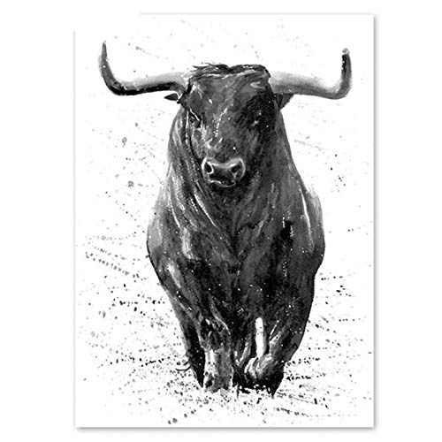 adgkitb canvas Puzzle 1000 Piezas Blanco y Negro Acuarela Animal Toro/Rompecabezas Ensamblaje de Juguetes con imágenes para Adultos niños Juegos educativos 50x75cm