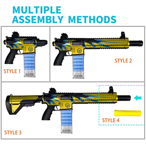 AGM MASTECH AR 416 Pistola lanzadora de proyectil, 40 Dardos Oficiales, Clip de 8 Dardos, 2 revistas, 6 métodos de Montaje, Juego de Juguetes Blaster para niños, niños y Adultos(Dorado)