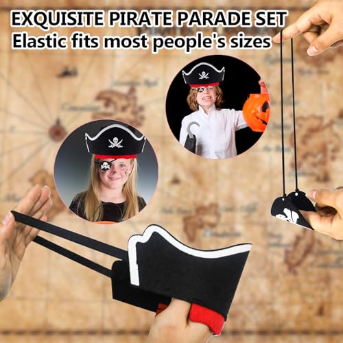 AHRITA 20 Piezas Conjunto de Sombrero Pirata, Sombrero de Calavera, 10 Gorro Pirata y 10 Parche Pirata Disfraz Pirata Niños para Cumpleaños Infantil Fiesta Pirata