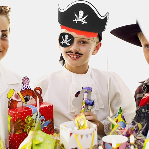 AHRITA 20 Piezas Conjunto de Sombrero Pirata, Sombrero de Calavera, 10 Gorro Pirata y 10 Parche Pirata Disfraz Pirata Niños para Cumpleaños Infantil Fiesta Pirata