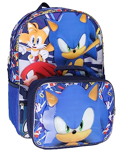 AI ACCESSORY INNOVATIONS Sonic The Hedgehog Tails And Knuckles - Mochila escolar de viaje para niños, 2 piezas, con lonchera desmontable, Multi colorido, Talla única, Mochilas de viaje