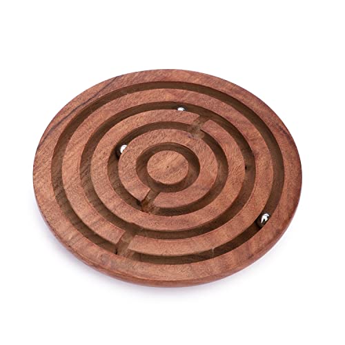 Ajuny Juego de mesa de madera hecho a mano, laberinto indio, redondo, juego de mesa de rompecabezas, desafiante juego educativo, juego de mentalidad para niños y adultos, tamaño de 20,3 cm