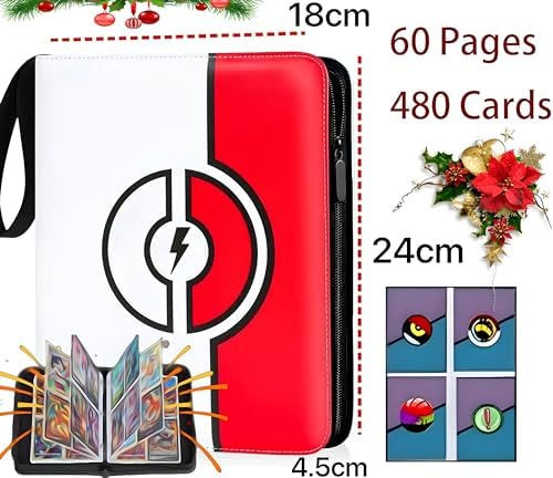 Álbum de Cartas Pokémon, Álbum de Cartas Coleccionables TCG, Álbum para 480 Cartas Coleccionables Compatible con Pokémon Vmax, V, GX, EX, Magic MTG, Yugioh, Carpeta 4 Bolsillos para Cartas Pokémon