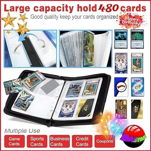 Álbum de Cartas Pokémon, Álbum de Cartas Coleccionables TCG, Álbum para 480 Cartas Coleccionables Compatible con Pokémon Vmax, V, GX, EX, Magic MTG, Yugioh, Carpeta 4 Bolsillos para Cartas Pokémon